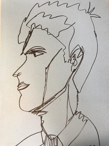 Portrait/Profil Mann auf pastellhimmelblauem Plexiglas di Silvia Wagner, Disegno in vendita su Singulart