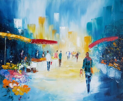 Marché urbain by Artize, Painting for Sale on Singulart