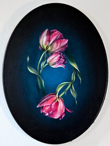Tulips pink in an oval von Tanya Shark, Malerei kaufen auf Singulart