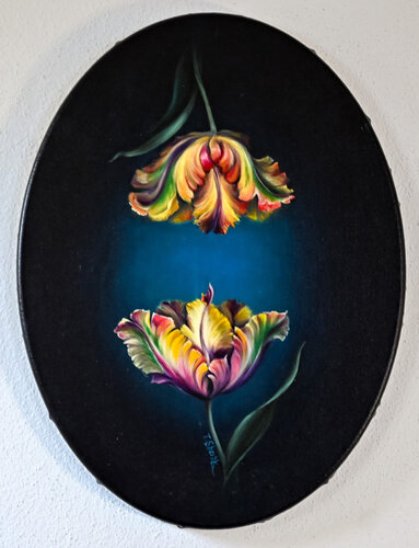 Tulips yellow in an oval von Tanya Shark, Malerei kaufen auf Singulart