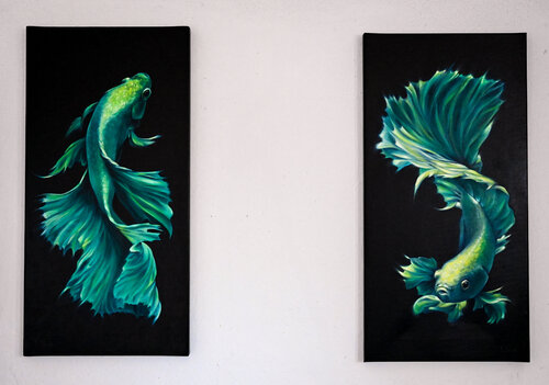 Emerald Fish (Diptych) von Tanya Shark, Malerei kaufen auf Singulart