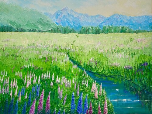 Lupin Country de Marilyn Jessop, Pintura a la venta en Singulart