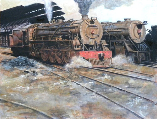 Shunt yard cat par Barry Jackson, Peinture en vente sur Singulart