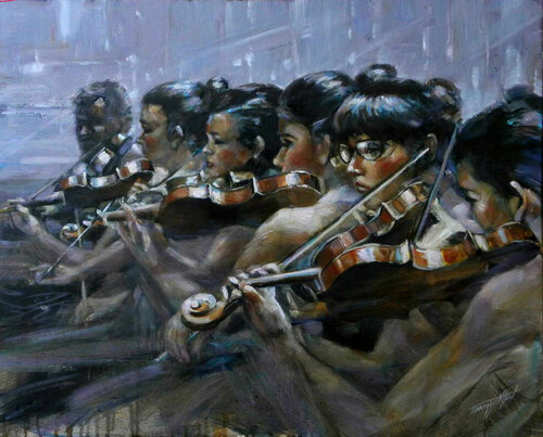 Six violinists di Barry Jackson, Pittura in vendita su Singulart