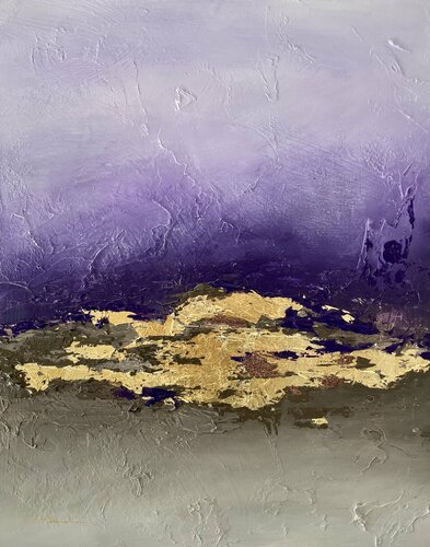 Visual Poetry II - Poetic Landscape - Purple, Gold de Daniela Pasqualini, Pintura a la venta en Singulart
