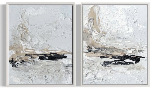 Hidden Light - 2 paintings - Black, Sand, White van Daniela Pasqualini, Schilderij te koop op Singulart