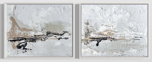 Hidden Light - 2 paintings landscape- Black, Sand, White by Daniela Pasqualini, 油畫 for Sale on Singulart