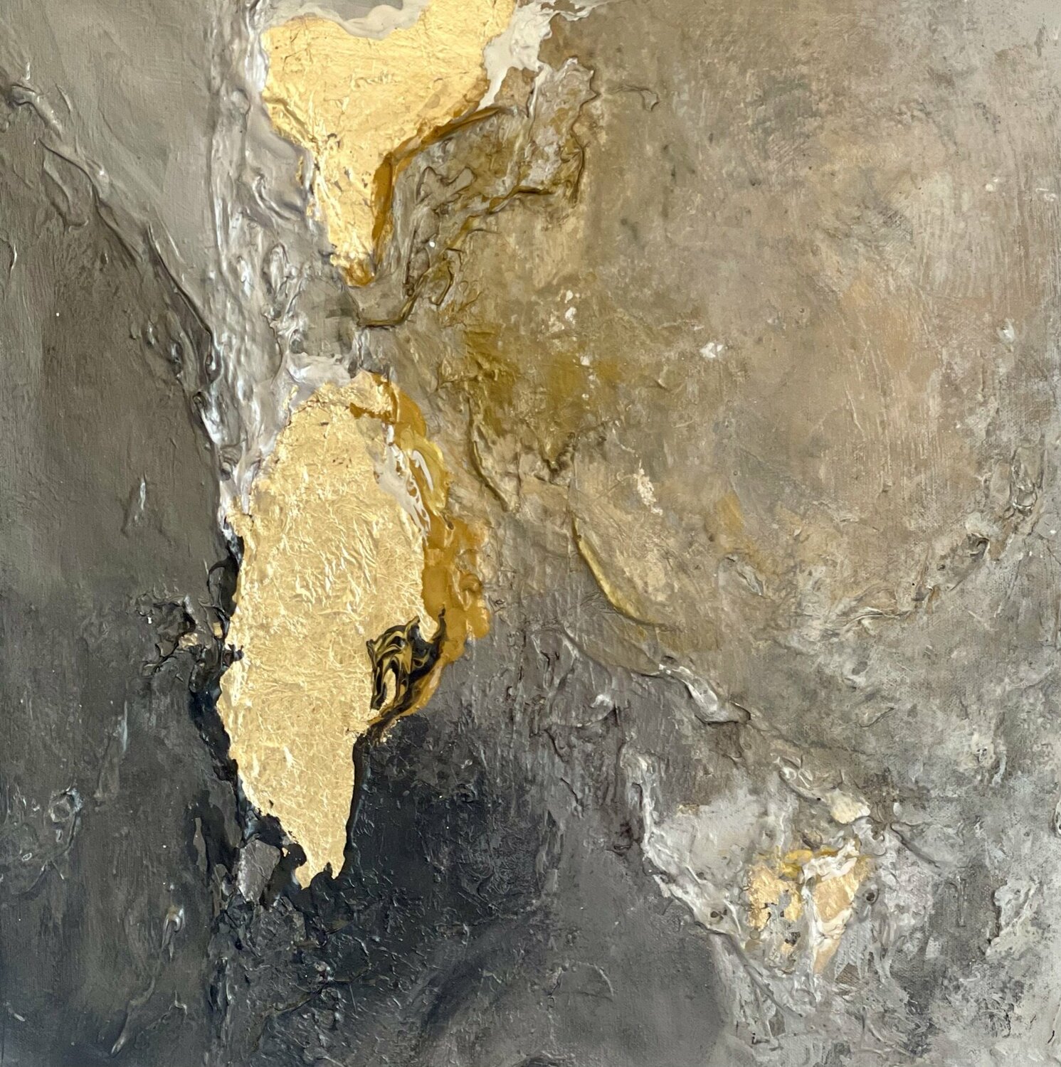 PAESAGGIO POETICO XXIV  - Gold, White, Silver, Black Daniela Pasqualini Originalgemälde zu verkaufen