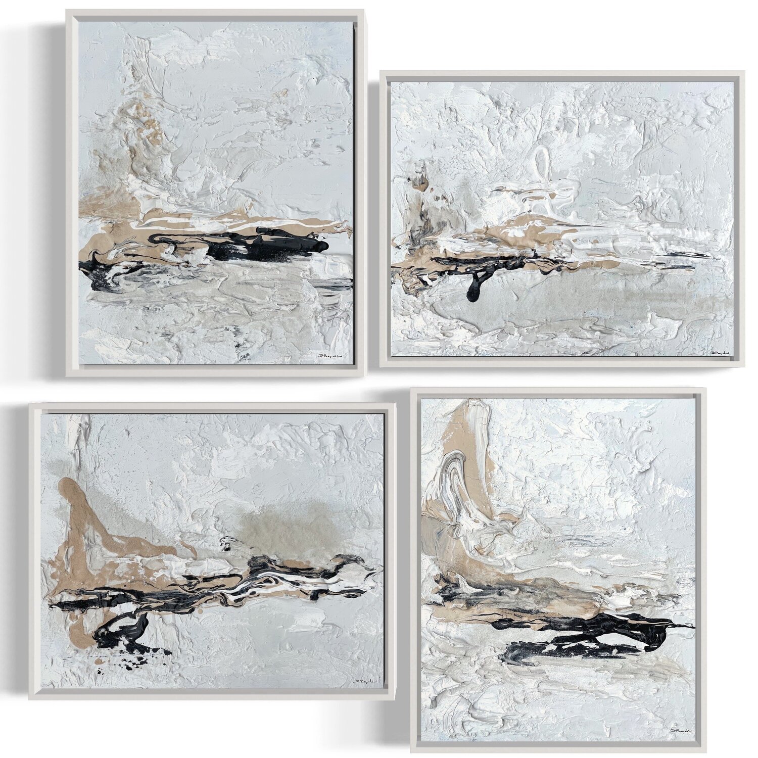 Hidden Light - 4 paintings - Black, Sand, White Daniela Pasqualini