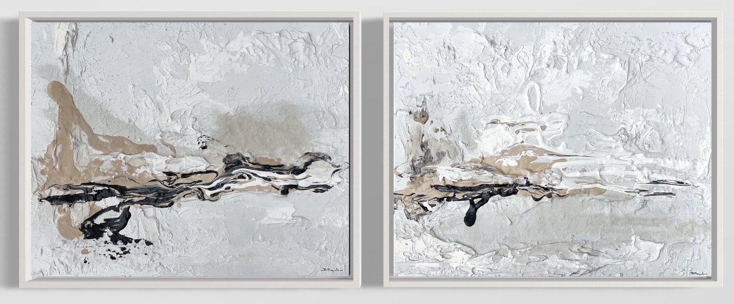 Hidden Light - 2 paintings landscape- Black, Sand, White Daniela Pasqualini