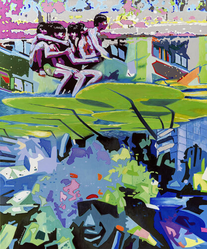 Spiel am See | Original Acrylgemälde auf Leinwand von Uwe Fehrmann, Malerei kaufen auf Singulart