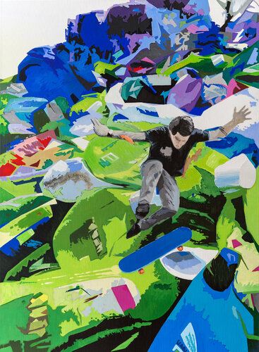 Auf und ab | Original Skater Gemälde, Acryl auf Leinwand von Uwe Fehrmann, Malerei kaufen auf Singulart