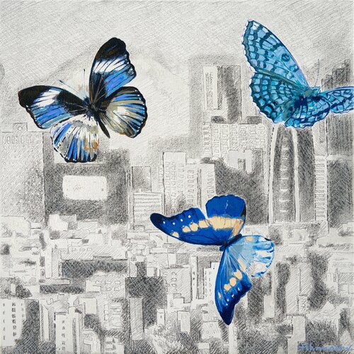 City | Gemälde Graphit, Öl, Acryl auf Leinwand Uwe Fehrmann