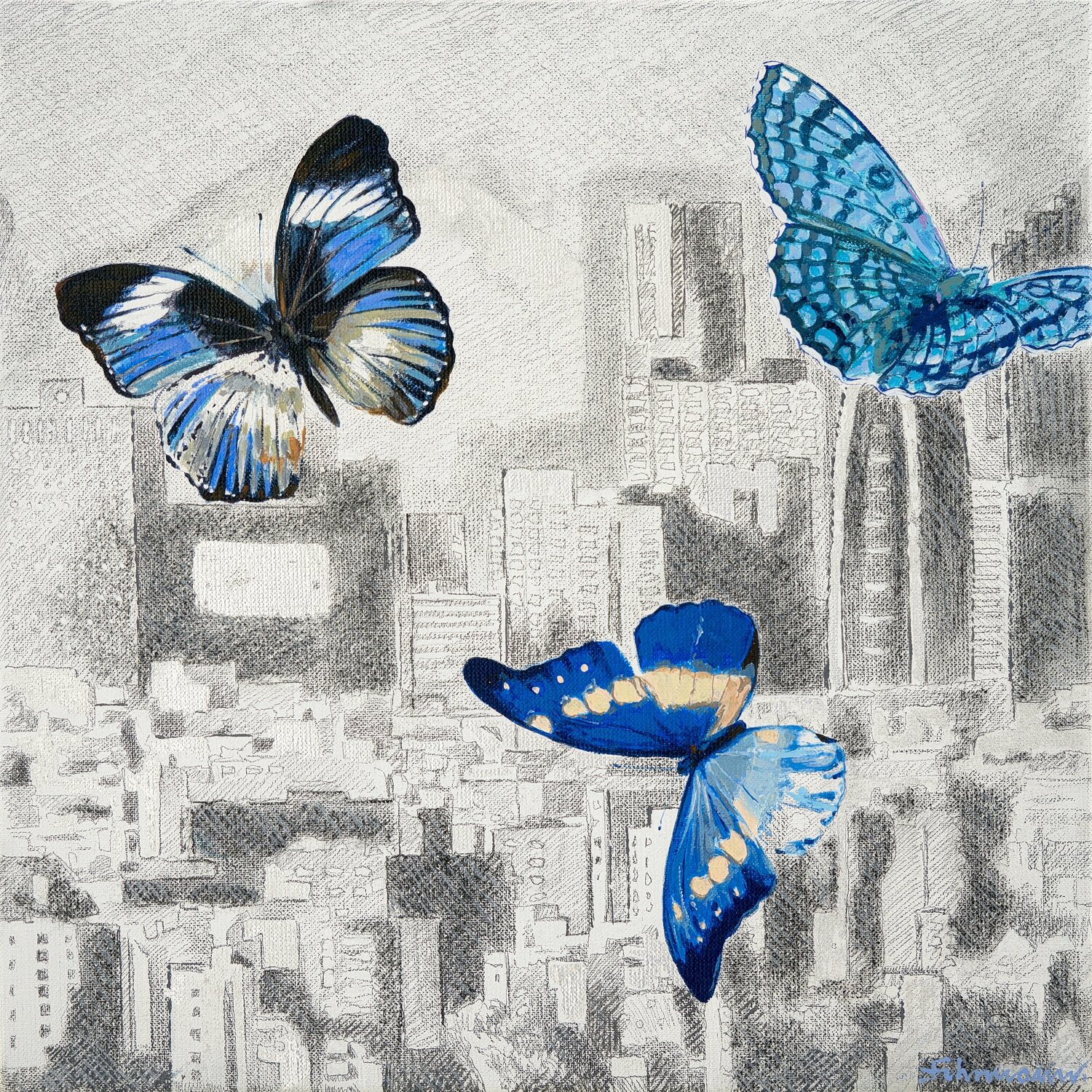 City | Gemälde Graphit, Öl, Acryl auf Leinwand Uwe Fehrmann Originalgemälde zu verkaufen