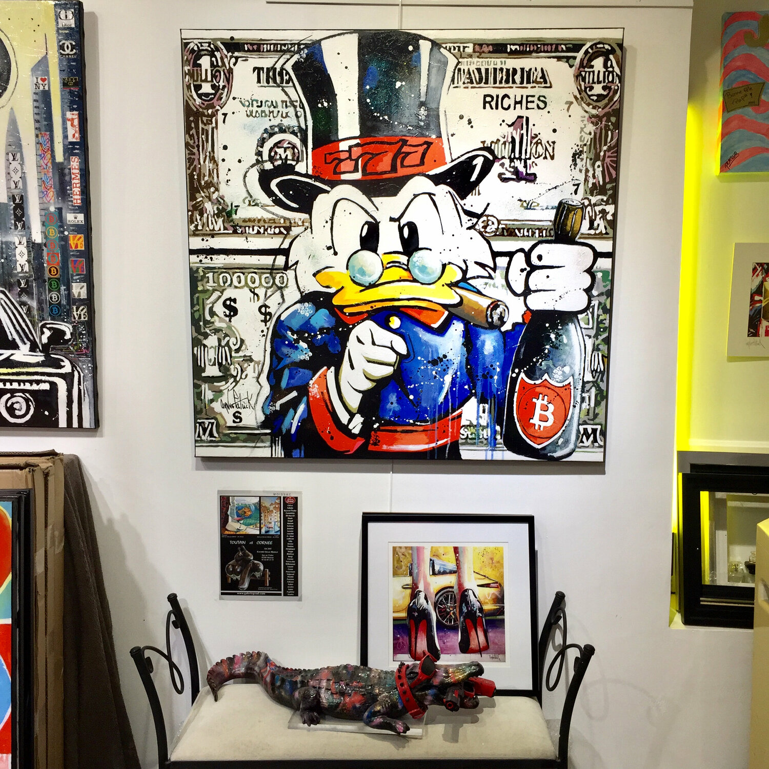 Picsou, Dollar is Dollar and Bitcoin is Bitcoin de Patrick Cornée (2021) :  Peinture Huile, Fusain sur Toile - Singulart