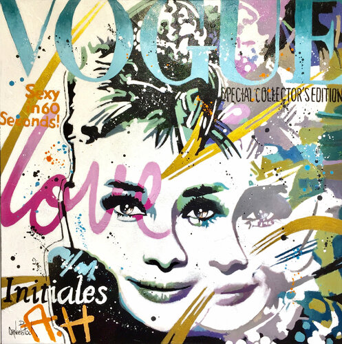 Audrey Hepburn, Vogue, blue version by Patrick Cornée, 회화 for Sale on Singulart