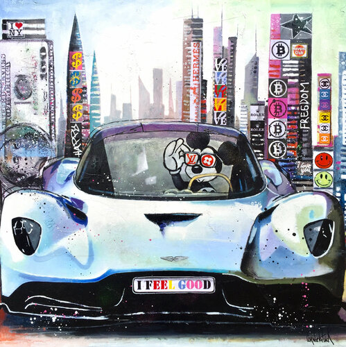 Mickey and his Aston Martin in New York de Patrick Cornée, Pintura a la venta en Singulart