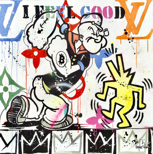 Popeye loves Bitcoins di Patrick Cornée, Pittura in vendita su Singulart