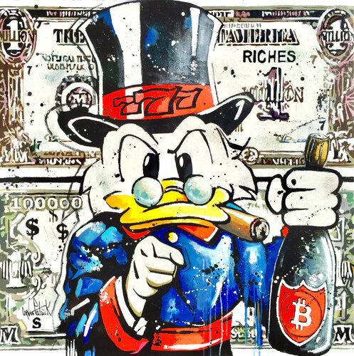Picsou, Dollar is Dollar and Bitcoin is Bitcoin di Patrick Cornée, Pittura in vendita su Singulart