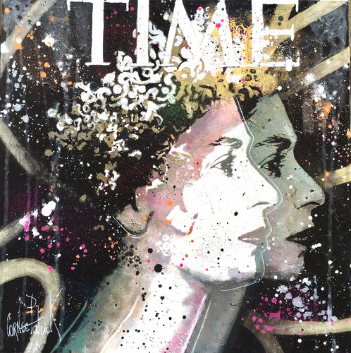 The queen Elizabeth II, time, grey version de Patrick Cornée, Pintura a la venta en Singulart