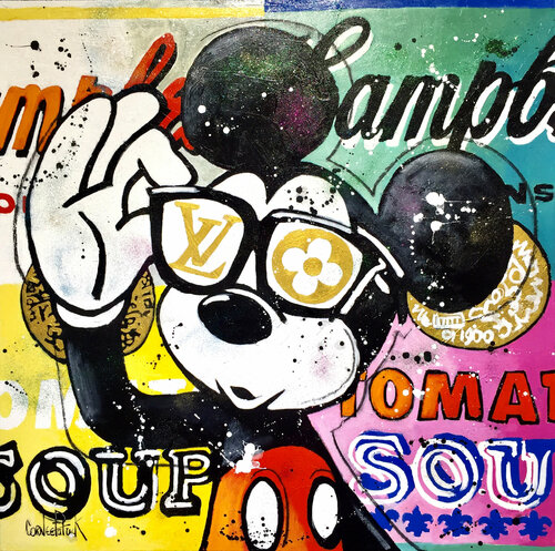 Mickey likes luxury and Andy Warhol de Patrick Cornée, Pintura a la venta en Singulart