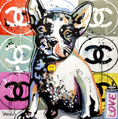 My french bulldog likes pop art and Chanel di Patrick Cornée, Pittura in vendita su Singulart