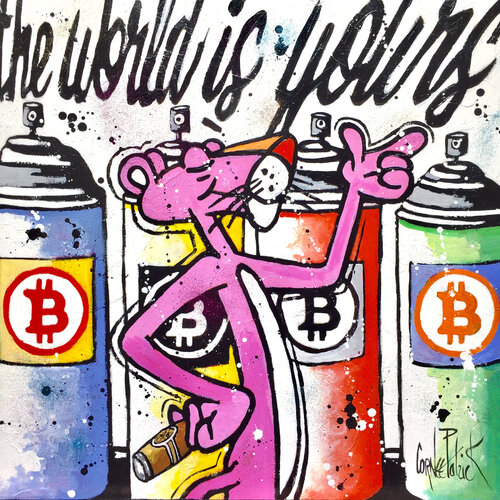 The Pink Panther is happy by Patrick Cornée, 회화 for Sale on Singulart