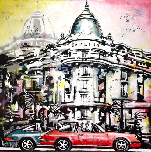 Lovers in red Porsche 911 Targa van Patrick Cornée, Schilderij te koop op Singulart