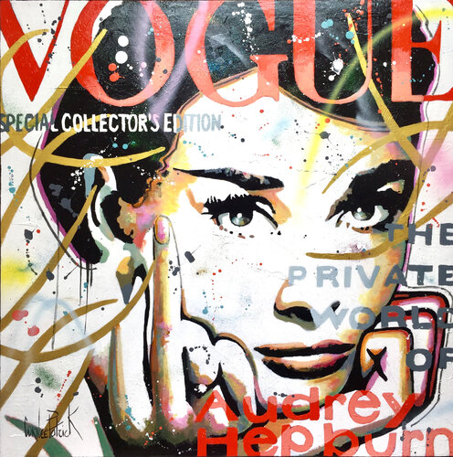 Audrey Hepburn, vogue, red and gold de Patrick Cornée, Pintura a la venta en Singulart