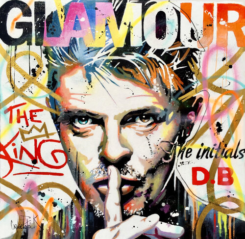 David Bowie, the king, gold graffiti van Patrick Cornée, Schilderij te koop op Singulart