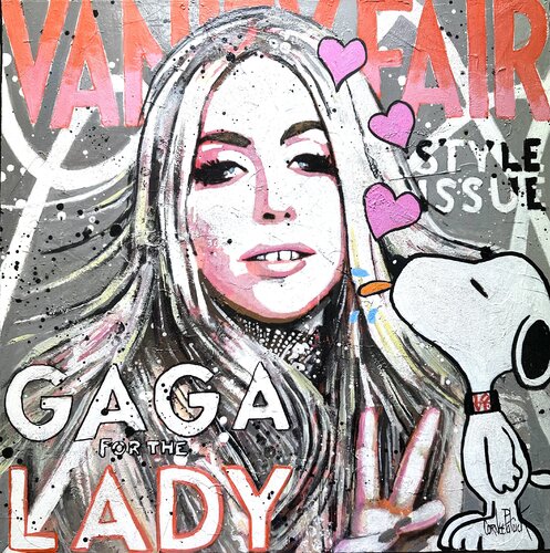 Snoopy, in love with Lady Gaga di Patrick Cornée, Pittura in vendita su Singulart