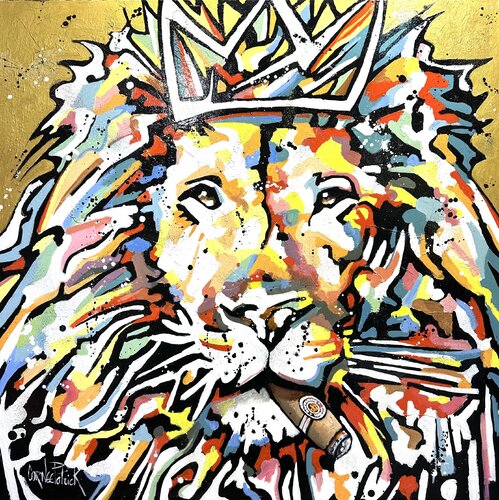 Lion royal, version or by Patrick Cornée, Painting for Sale on Singulart