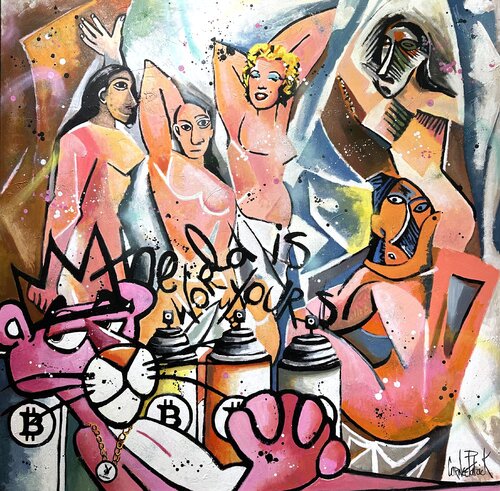 La Panthère rose est amoureuse des demoiselles d'Avignon de Patrick Cornée, Pintura a la venta en Singulart