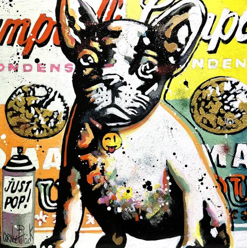 My French Bulldog likes Campbell's soup di Patrick Cornée, Pittura in vendita su Singulart