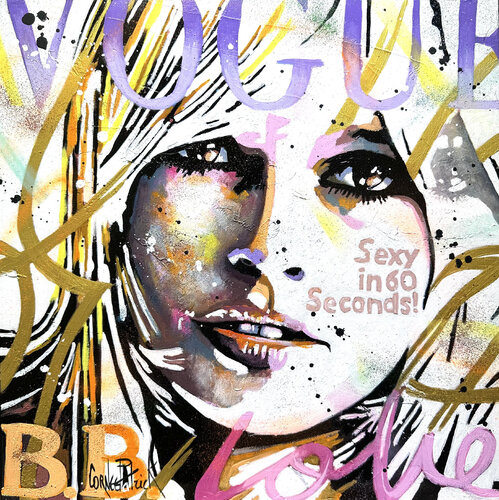 Brigitte Bardot, vogue, purple and gold version di Patrick Cornée, Pittura in vendita su Singulart