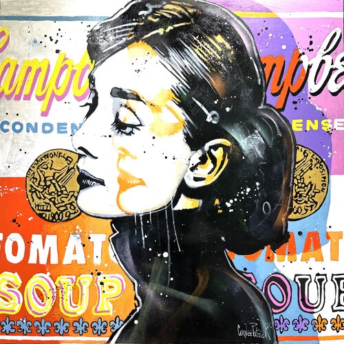 Audrey Hepburn loves Andy Warhol by Patrick Cornée, 회화 for Sale on Singulart