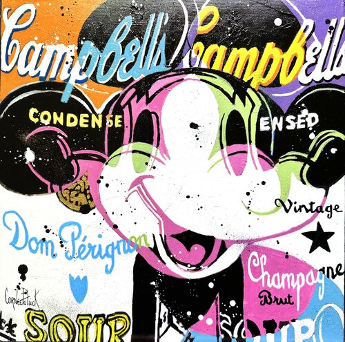 Mickey loves Dom Pérignon soup di Patrick Cornée, Pittura in vendita su Singulart