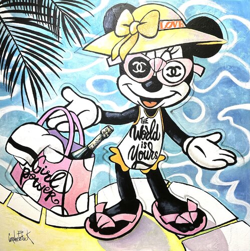 Minnie Mouse, hotel, pool, champagne and sunbathing by Patrick Cornée, 회화 for Sale on Singulart