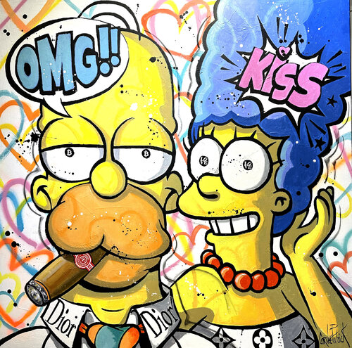 Homer et Marge Simpson, icône pop de la mode by Patrick Cornée, 회화 for Sale on Singulart