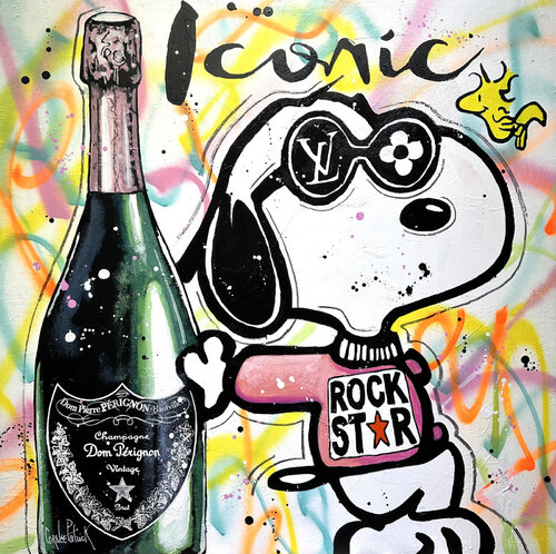 Snoopy est une Rock Star et adore le champagne di Patrick Cornée, Pittura in vendita su Singulart
