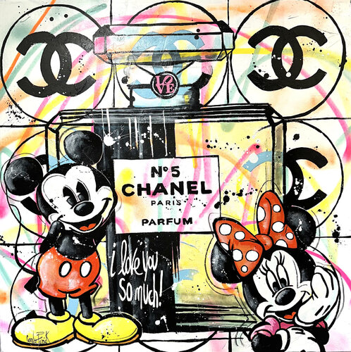Mickey offre à Minnie le parfum Chanel n°5 by Patrick Cornée, 회화 for Sale on Singulart