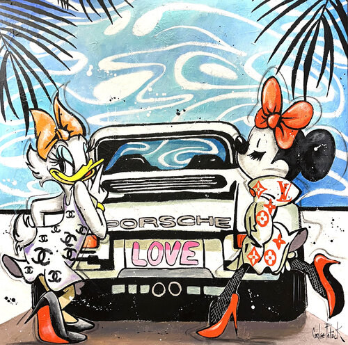 Minnie Mouse and Daisy Duck on holiday in Miami Beach van Patrick Cornée, Schilderij te koop op Singulart