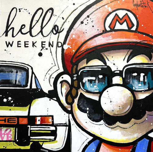 Weekend de super Mario avec sa Porsche di Patrick Cornée, Pittura in vendita su Singulart