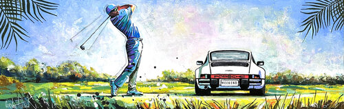 Ma Porsche, mon golf, mon weekend et moi par Patrick Cornée, Peinture en vente sur Singulart