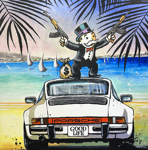 Mr Monopoly et sa Porsche 911 sur la côte d'Azur Patrick Cornée