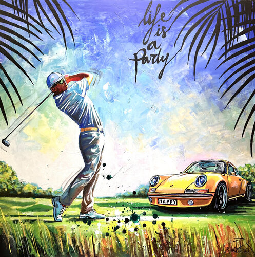 Mon golf, ma Porsche et moi by Patrick Cornée, Painting for Sale on Singulart