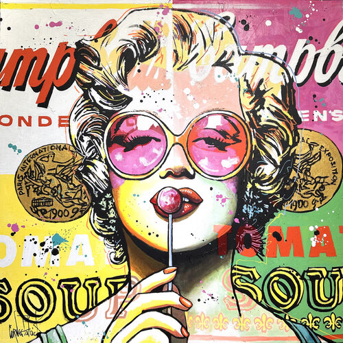 Marilyn Monroe, Iconic with a lollipop by Patrick Cornée, 회화 for Sale on Singulart