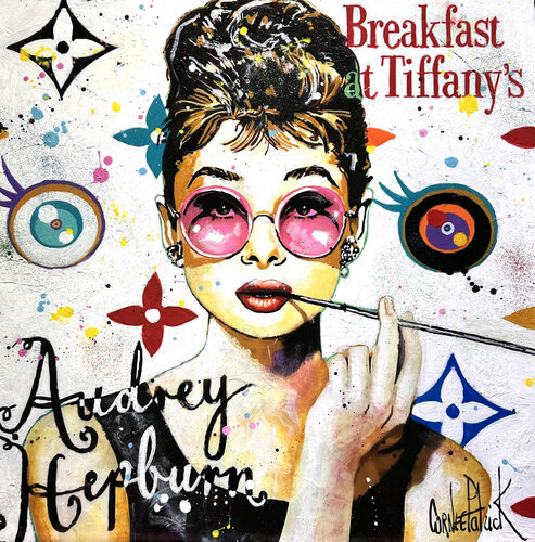 Audrey Hepburn pop, breakfast at Tiffany's by Patrick Cornée, Painting for Sale on Singulart