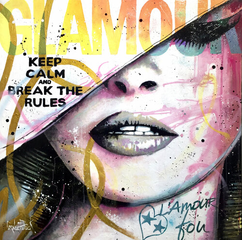 Keep calm and break the rules, pink and gold version di Patrick Cornée, Pittura in vendita su Singulart