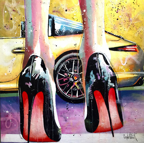 My Louboutins, my porsche and me, pink and gold version de Patrick Cornée, Pintura a la venta en Singulart